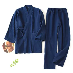 Оптовая продажа, домашняя одежда для пар из 100% хлопка и муслина, двойная марлевая Пижама, японское кимоно, женская одежда для сна, комплект из 2 предметов
