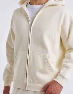 <span class=keywords><strong>Felpa</strong></span> con Zip da <span class=keywords><strong>Uomo</strong></span> Stile Americano, Vestibilità Ampia, Colore Bianco Sporco, Design Minimalista e Basico - Product Image 1