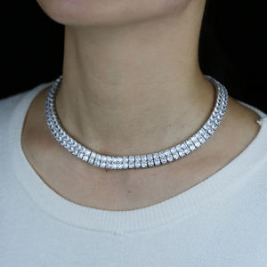 Iced out bling mariage fiançailles femmes bijoux plaqué argent <span class=keywords><strong>double</strong></span> <span class=keywords><strong>rang</strong></span>ée tennis <span class=keywords><strong>collier</strong></span> <span class=keywords><strong>ras</strong></span> <span class=keywords><strong>du</strong></span> <span class=keywords><strong>cou</strong></span> - Product Image 4