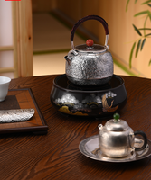 Set Teko Teh Antik Perak Sterling 650ml Premium, Hiasan Rumah Mewah, Pemanas Langsung, Ditempa Tangan, Gagang Rotan, untuk Pernikahan