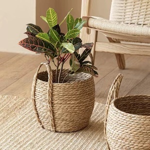 Vente directe usine – Grand pot à fleurs en rotin tressé fait main avec poignée, panier en jonc de mer tissé à la main pour la cuisine - Product Image 1