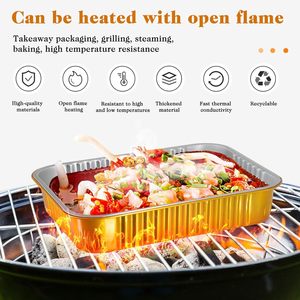 ALCHN Couvercles en plastique rectangulaires en aluminium doré, lot de 10, résistants au four, barquettes jetables pour préparation de repas, barbecue, fêtes, cuisine domestique - Product Image 5