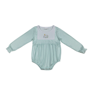 Mameluco de Historia de Natividad bordado de manga larga azul de alta calidad para niñas pequeñas con cremallera de punto para boutique de Primavera al por mayor - Product Image 1