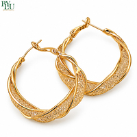 Boucles d'oreilles créoles dorées pour femmes en alliage de zinc, grandes créoles torsadées texturées, bijoux vintage tendance