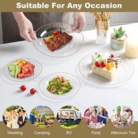 Assiettes de présentation rondes de luxe en plastique transparent avec perles dorées, 13 pouces, bordure blanche nacrée, pour mariage, écologiques, en gros