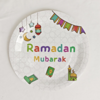 Ramadan Mubarak Tischgeschirr für Kinder Ramadan Mubarak Party-Zubehör Einweg-Pappteller Becher Servietten Muslimisches Islamisches Fest