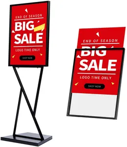 Floor Poster Stand Sign Holder Tier Double Sided Display Board Heavy Duty Slide-in Metal 23x17 Inches 1 Foam Black Display Shelf