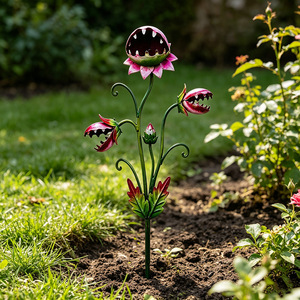 Pali decorativi in metallo a forma <span class=keywords><strong>di</strong></span> trappola per mosche Venus per giardino, decorazioni singole per vasi <span class=keywords><strong>di</strong></span> fiori inestetiche per patio, cortile e aiuole - Product Image 3