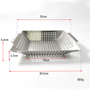 Panier de barbecue carré perforé en acier inoxydable <span class=keywords><strong>DaS</strong></span> avec poignées intégrées pour grillades extérieures de légumes et de viande - Product Image 4