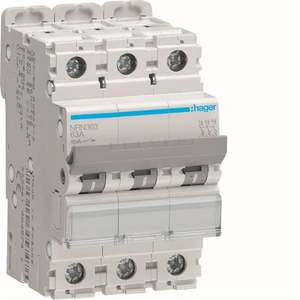 NRN363 Personalizzabile con Interruttore Automatico Miniaturizzato Hager 15kA 3P curva C 63A 3M - Product Image 1