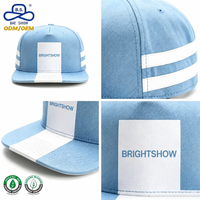Casquette de baseball à visière plate en tissu denim, personnalisée avec impression privée, fabriquée par une usine OEM, avec des rayures, pour un usage quotidien et un style streetwear.