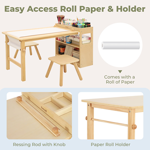 Table d'activités en bois pour enfants avec 2 chaises, meubles de jeu, support à papier et étagères de rangement pour chambre, bureau et dessin - Product Image 3