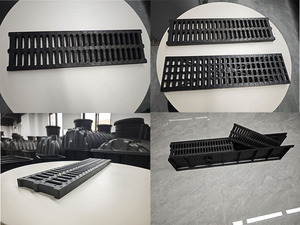 FUGU Respuesta rápida a lluvia intensa Sistema de drenaje de HDPE Drenaje de zanja en forma de <span class=keywords><strong>U</strong></span> de plástico negro con cubierta - Product Image 4