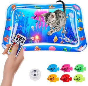 Estera de agua para gatos iluminada multicolor, agua para gatos antiarañazos con peces flotantes, juguete interactivo para gatos, ejercicio, caza, juguetes para gatitos - Product Image 1