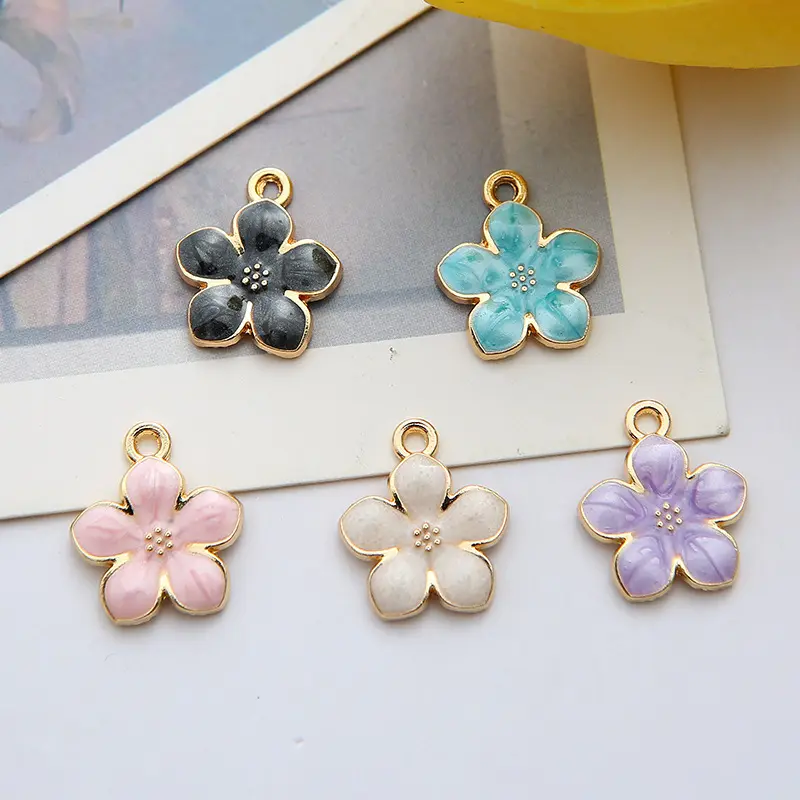 Drip Oil Flower Pendant for Jewelry Accessary DIY Parts for Keychain Couple Necklace Bracelet Enamel Charms Pendent