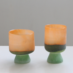 <span class=keywords><strong>Vaso</strong></span> Hurricane in Vetro Soffiato a Mano Personalizzato <span class=keywords><strong>con</strong></span> Base a Piedistallo, Design a Blocchi di Colore <span class=keywords><strong>con</strong></span> Texture Sabbia, Portacandele Art Déco per Matrimoni - Product Image 4