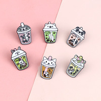 Badge de tasse en alliage créatif, motif mini-animaux mignons de dessins animés japonais et coréens, broche pour tasse de thé au lait, médaille pour sac à dos d'étudiant
