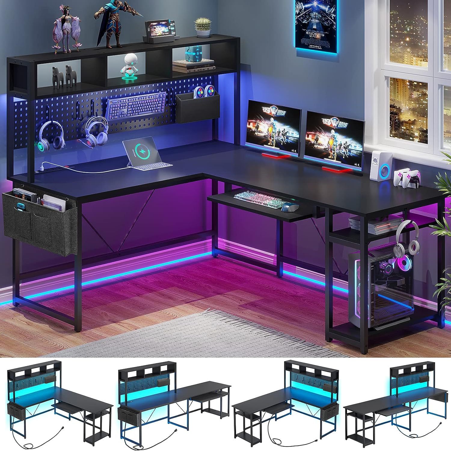 L Shaped Reversible Desktop Computer Desk with Power Outlet