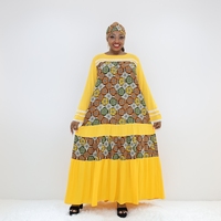 Robe Boubou jaune avec panneaux à motifs et jupe à volants BLCR40997F