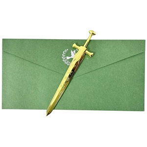 Ouvre-lettre en forme d'épée de style européen, nickelé brillant, imitation or, en alliage de zinc, lame en acier inoxydable, pour couper du papier A4 - Product Image 3