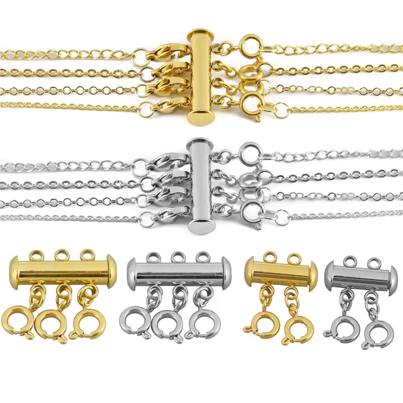 Bracelet en acier inoxydable, plaqué or 18K, collier à trois chaînes, multicouches, fermoirs pour la fabrication de bijoux, bricolage, livraison gratuite
