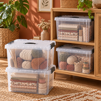 Boîte de rangement transparente en PP 16L, empilable sur mesure avec poignée, organisateur de linge de maison et de serviettes pour armoire