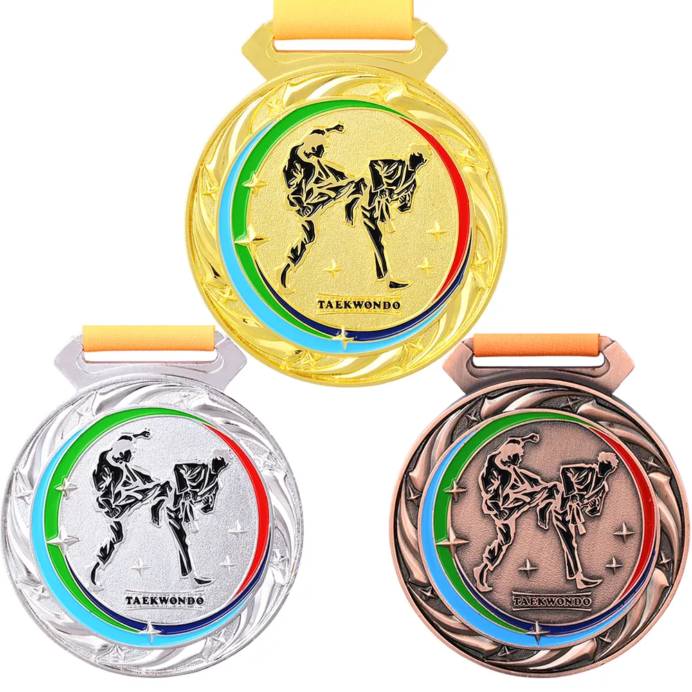 Medalhas Jiu Jitsu Karate medali penghargaan logam paduan seng desain kustom medali Enamel dengan pita untuk Penghargaan