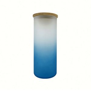 Bouteille d'eau en verre en forme de canette de bière 18 oz, gobelet vierge pour sublimation, gobelet givré 18 oz, bocal Mason avec couvercle en bambou et paille - Product Image 1