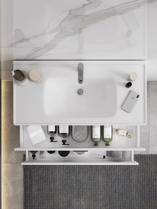 Mobile <span class=keywords><strong>Bagno</strong></span> con Specchio in PVC <span class=keywords><strong>Bianco</strong></span> da Parete, Lavabo in Vetro <span class=keywords><strong>Bianco</strong></span>, Vendita all'Ingrosso - Product Image 6