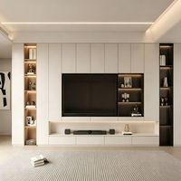 Meuble mural minimaliste de luxe intégré, meuble de salon avec rangement intégré, étagères rétroéclairées par LED, meuble TV en bois
