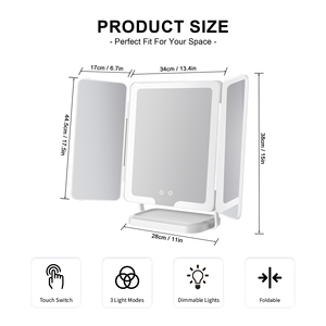 LED Makeup <strong>Mirror</strong>, Portable Rechargeable <strong>Triple</strong> Folding Vanity <strong>Mirror</strong> with Light, Type-C Charging <strong>Mirror</strong> OEM Manufacturer - Product Image 4