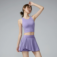 Ensemble de yoga pour femmes, débardeur uni, jupe plissée asymétrique, séchage rapide, tenue de sport pour le tennis, le badminton, la gym, ensemble deux pièces