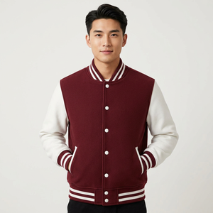 High Quality Men'<b>s</b> College Letterman Wool Varsity <b>Jacket</b> Covered Button Custom Stand Collar Front Casual Winter Wear Breathable - Product Image 4