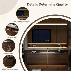 Sink <strong>Bathroom</strong> Vanity - Solid Wood <strong>Bathroom</strong> Vanity with Smart Defog <strong>Mirror</strong> <strong>Cabinet</strong> and Light, Floating Double Sink <strong>Cabinet</strong> - Product Image 4
