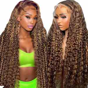 13x6 Lace Frontal Human Hair <b>Wig</b> Glueless Highlight <b>Wig</b> Deep Wave Water Wave P4-27 Human Hair <b>Wig</b> Collection for Black Women - Product Image 1