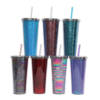 Nouvel entrepôt stocké 24oz gobelet en verre de sublimation droit dégradé de couleur avec couvercles et paille en plastique