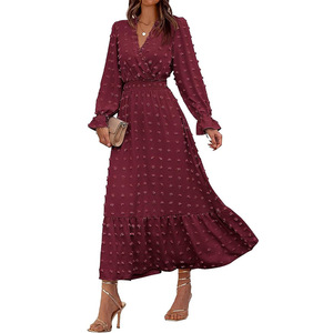 Nuovo vestito primavera/estate delle donne. Scollo a V a maniche lunghe. Abito lungo svizzero a pois. Boemia - Product Image 2