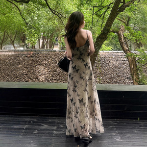 Stunning Beach Vacation Women's Early Summer Floor-Length Chinese Style Pencil Silhouette Sundress <b>Spaghetti</b> <b>Strap</b> Character - Product Image 4