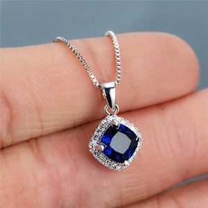 Collana con Pendente in Zaffiro Blu in Argento 925, Montatura a Griffe, Catena Box, Stile Classico, Unisex, per Uso Quotidiano - Product Image 1