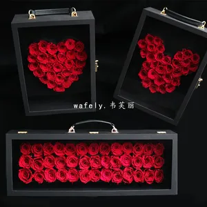2022 Valentine's Day New Black Gift Box Heart Shaped Mickey Satin Eternal Life Rose Gift Pack Empty Box Gift Box for Girlfriend