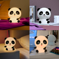 Lampe de chevet pour bébé et enfant, mignonne, en forme de panda, petite, mini, en silicone souple, avec lumière LED rechargeable par USB, à intensité variable, lumière de nuit chaude