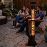 Poêle à granulés en verre pour extérieur, type fusée, 135 cm de haut, en métal noir, pour patio et jardin, avec cendrier