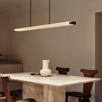 Suspension linéaire en acrylique et aluminium, luminaire LED noir, hauteur réglable, moderne, pour salon, villa, lustre en cristal