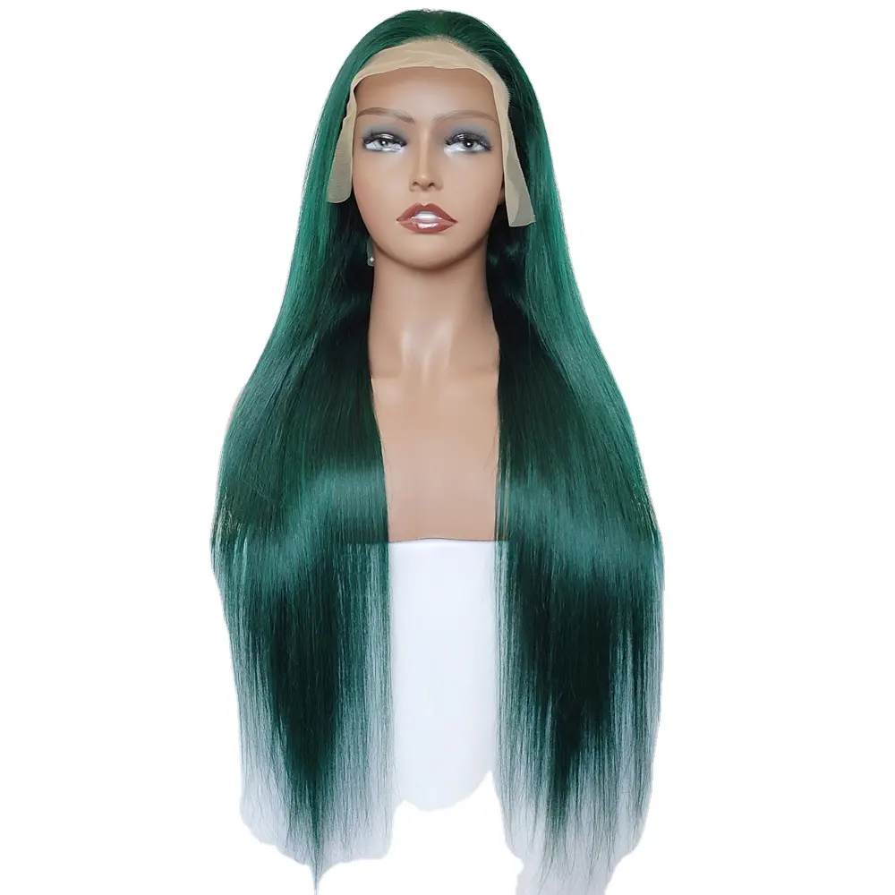 Grosir Pabrik laris 2023 Wig lurus Kinky hijau tua lurus 100% rambut manusia untuk wanita