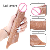 Funda Realista para Pene de 9.8 Pulgadas con Diseño de Punta Abierta y Anillo Anticaída, Preservativo de Silicona, Alargador de Pene, Juguetes Sexuales para Hombres