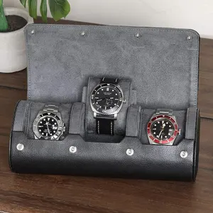 3 Rollo de reloj personalizado Organizador de relojes de cuero Estuche de viaje portátil con almohada