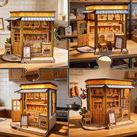 Kit de Casa de Muñecas de Madera Interactiva para Armar, Miniatura de Panadería, Modelo 3D con Piezas Móviles y Luces LED para Niños y Adultos