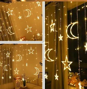 3.5M noon star Curtain String Lights 8functions Christmas Halloween Party Fairy String LED Light Curtain