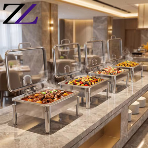 Juego de buffet de autoservicio con estufa de acero inoxidable 18/10 redonda, 6L, dorado, para catering, tipo Vyombo Vya, con platos para calentar. - Product Image 3
