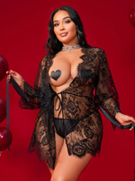 Robe de chambre de luxe écologique respirante en dentelle avec ceinture en satin, transparente, à col en V floral et broderie 3D, ODM